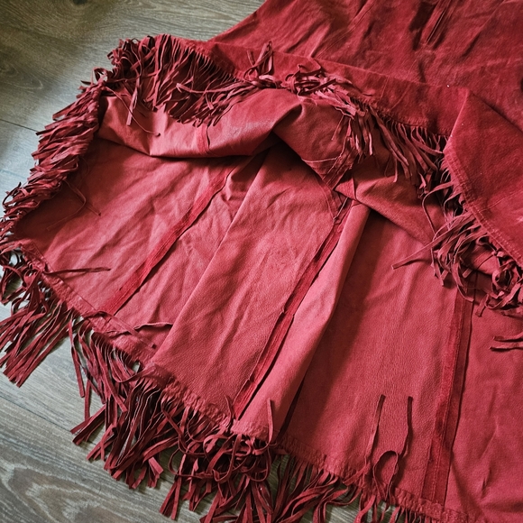 Double D Ranch Red Suede Leather Midi Skirt w/Tassels Ranchwear Western Cowgirl - Picture 2 of 7